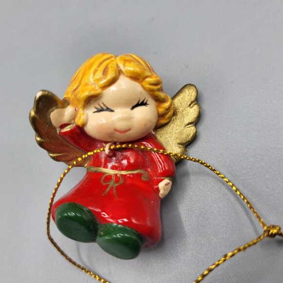 Vintage Enesco Ceramic Mini Angels Cherubs Christmas Ornaments Set Of 3 Hanging - Picture 7 of 11